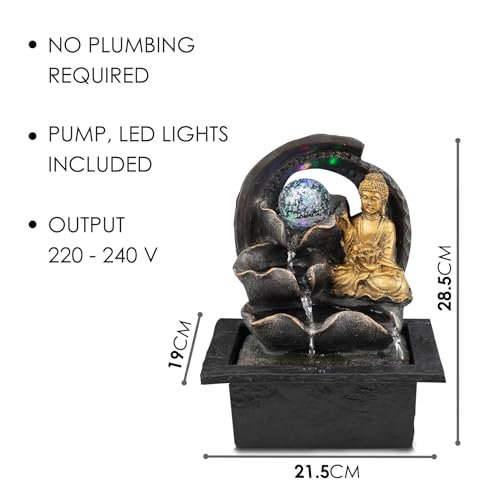 GEEZY Indoor Water Fountain - Crystal Ball Buddha Design Water Feature with LED Lights - Mains Powered & Self-Contained, Table Top, Relaxing & Tranquil - Perfect for Home, Living Room, Office Decor - Image 5