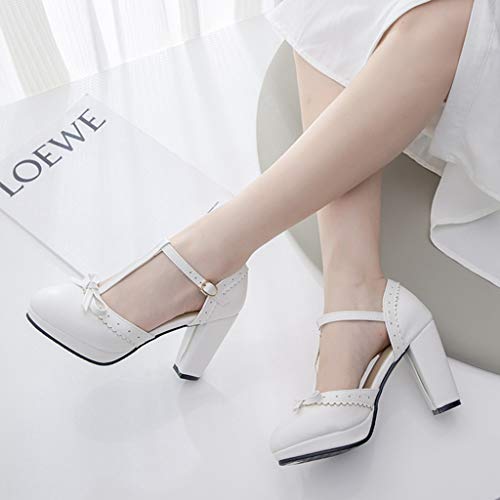 MIOKE Women's Retro T-Strap Mary Jane Pumps Round Toe Platform Chunky Block High Heel Vintage Oxford Shoes3