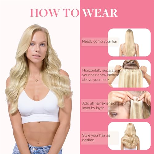 Image of GOO GOO Clip in Hair Extensions Real Human Hair, Remy Human Hair Extensions Clip ins for Women, Natural Human Hair, 16inch 150g 9Pcs, 60A Platinum Blonde