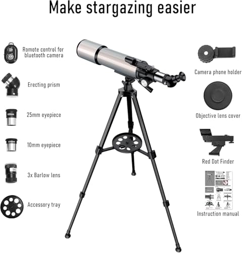 Image of Telescope, GALAEYES 90mm Aperture 500mm, with Stargazing app, Telescope for Adults high Powered, Ideal for Beginner & Adults
