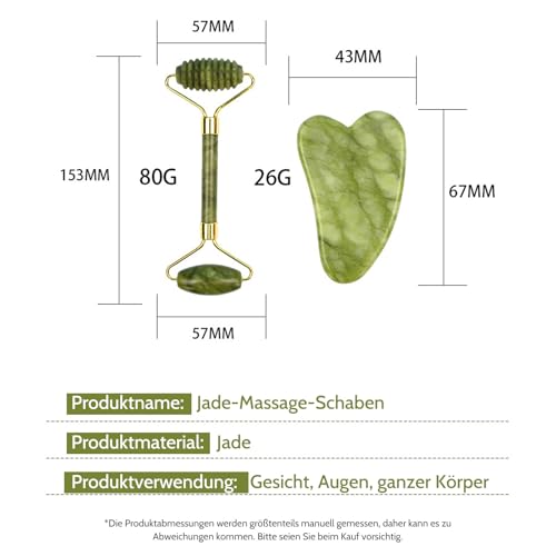 Jade Roller Gesicht Vitamin C Serum und Guasha Stein Massage Set, Natural Gesichtsroller, Glättendes Serum, Massage Roller für geschwollene Augen, Hautstraffung, Jawline, feine Linien