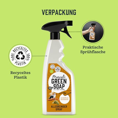 Marcel's Green Soap – Allzweckreiniger Spray Sandelholz & Kardamom – Reinigungsspray – Mikroplastikfreie Formel – Vegan – 100% recycelte Plastikflasche - Nachfüllbar – 500 ml