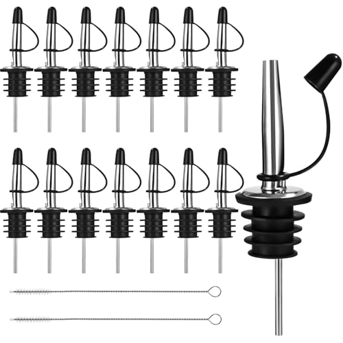 14 Piezas Vertedor de Acero Inoxidable, Vertedors para Botellas Cónica Boquillas, Taper Vertedores Aceite con Cepillos de Limpieza, Para Botellas, Cócteles, Vinos, Ginebra, vinagre, jarabe o aceites d