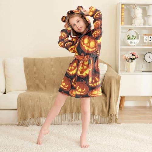 Bathrobe Kids Girls Glowing Pumpkin Girls Robe With Hood4