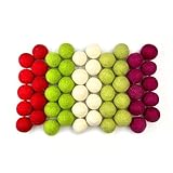 Holly Jolly - 100% Handmade Wool Felt Pom Poms - Christmas Holiday Colors Green Red White (50) Pure New Zealand Wool Felt Balls - DIY Pompoms - Approximately 1