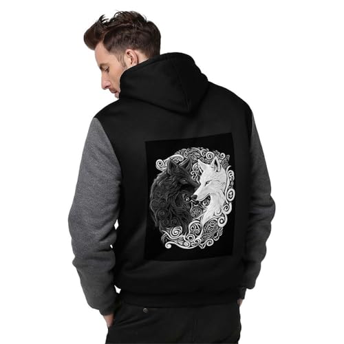 GLUDEAR Men Heavyweight Fleece Lined Sweatshirt Viking Norse Mythology Print Color Block Full Zip Thick Hooded Jacket2