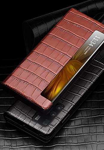 Koliyn Clear View Window Flip Phone Case, For Huawei Mate Xs 2 Case (2022) Leather Shockproof Scratch Resistant Crocodile Pattern Folio Cover,Black #TOP1