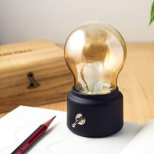 Portable LED Vintage Light Bulb Rechargeable Night Light USB Charging Table Lamp for Home Desk Table Travel (Black) - Image 4