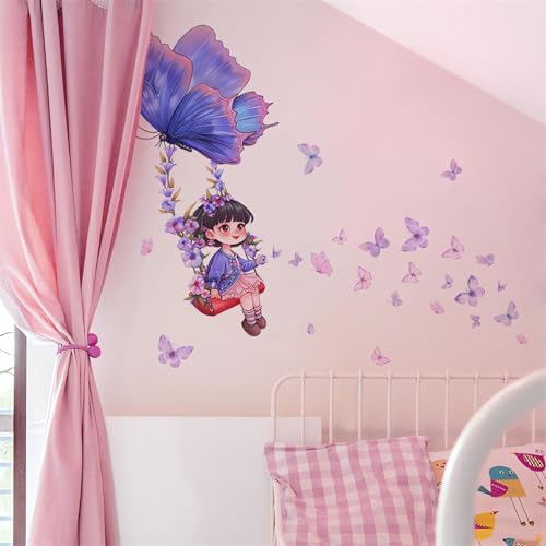 Vinilo decorativo mariposa niña morada, adhesivo para pared miniatura 2