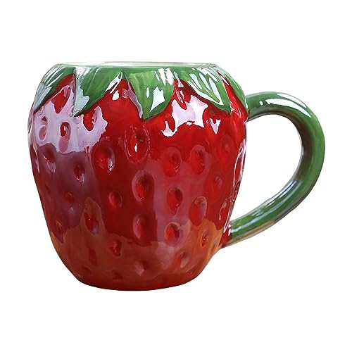 Easnea Fruit Shape Coffee Mug Creative Porcelain Cup Ceramic Coffee Milk Mug Teacup Cute Water Cups Reusable Milk Mug Cartoon Beer Mug for Home Office (Strawberry)