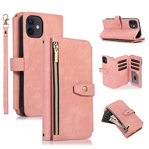 UEEBAI Case for iPhone 11 6.1 inch, 9 Card Slots Retro Leather Wallet Shockproof Flip Cover with Hand Strap Card Slots Zipper Pocket Kickstand Handbag Magnetic Closure - Vintage Rose Gold UEEBAI Case for iPhone 11 6.1 inch, 9 Card Slots Retro Leather Wallet Shockproof Flip Cover with Hand Strap Card Slots Zipper Pocket Kickstand Handbag Magnetic Closure - Vintage Rose Gold