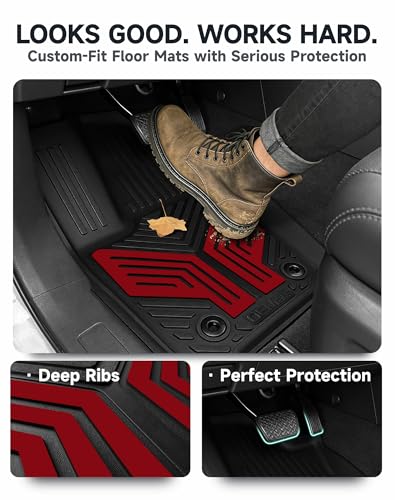 Image of Premium Color TPE Floor Mats for Toyota Tacoma 2024 2025 2026 Double Cab Auto Tran (Not fit Hybrid) | Racing Red Wing Design | All-Weather Floor Liners for TRD /SR /SR5 /limited 1st&2nd Row Mats