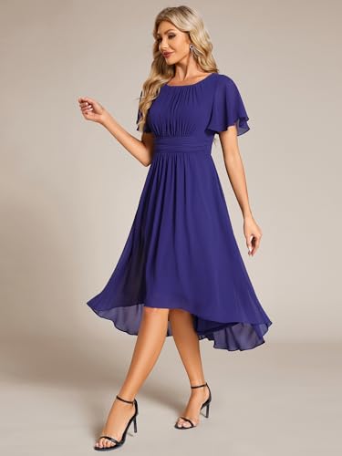 Image of Ever-Pretty Women's Chiffon Crew Neck Empire Waist Wedding Guest Dress Summer Short Sleeve Semi Formal Dresses 02053