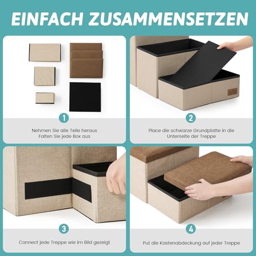 COZY KISS Hundetreppe für Kleine Hunde mit Stauraum, Breite Haustiertreppe Faltbare für Bett und Couch, Hunderampe mit Rutschfestem Boden, Lecksichere (Braun, 43x72x42.5cm, 3)