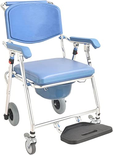 Fauteuil roulant de toilette – Chaise percée de douche en aluminium avec seau amovible pour personnes âgées et handicapées – Chaise percée de chevet avec roulettes et siège de toilette