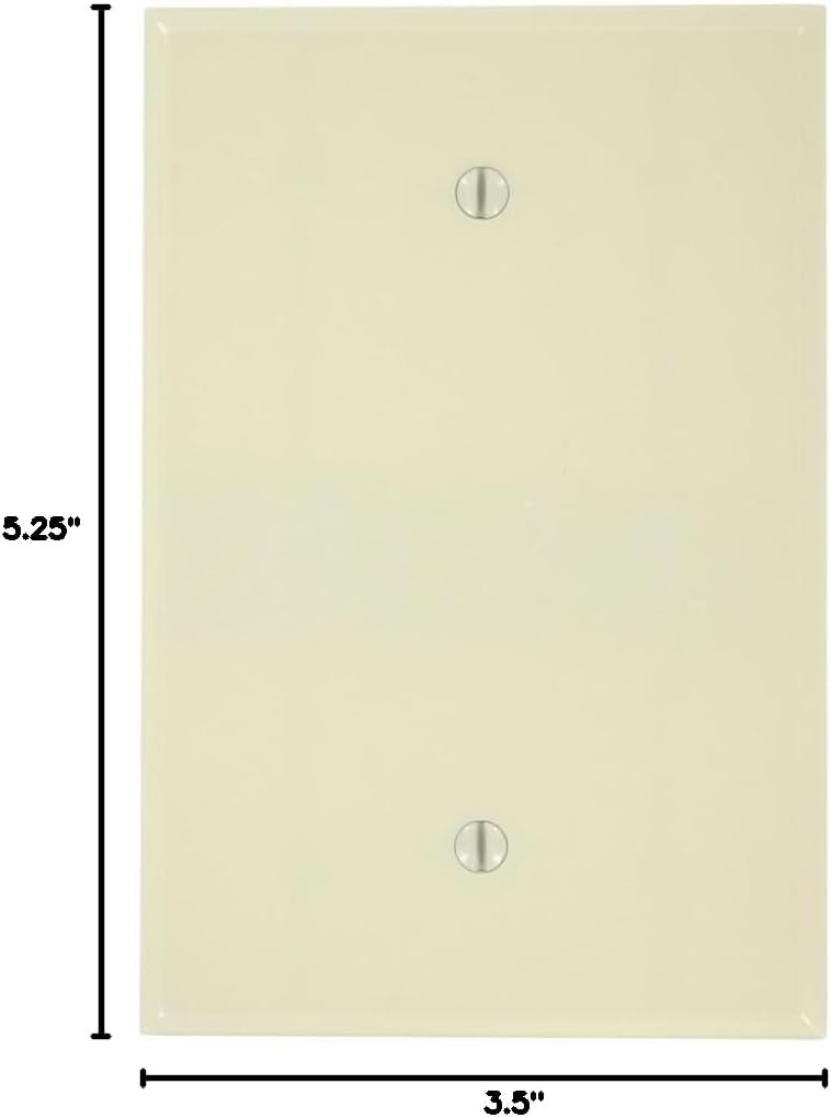Dimensions of the Leviton 86114 Oversized 1-Gang Blank Wallplate, showing 5.25 inches height and 3.5 inches width.