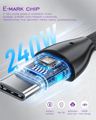 Image of Short USB C Cable PD 240W(2 Pack), 6 Inch Keychain USBC Cable /Phone Lanyard USB-C to Type-C Cables /Fast Charging Cables for Phone17 /16 /15 Samsung Galaxy Tablet Laptop External SSD(Black)