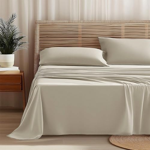 Homebliss Juego de Sabanas 120x190 - Sábanas de Microfibra Suave y Transpirable - Juego Sábanas 3 Piezas - sabanas bajeras 120x190/200, Encimera 180x240, Funda de Almohada 50x80 CM - Beige