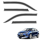 COSMOGEAR Car Compatible Wind Deflectors Rain Guard Door Visor for Maruti Suzuki Baleno (2019-2022 Model) - Chrome Lined, Polycarbonate, Smoke, Set of 4 Pcs