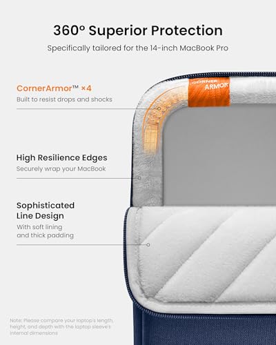 Image of tomtoc 360 Protective Laptop Sleeve for 14-inch MacBook Pro M1 Pro /Max A2442 2021, 13-inch New MacBook Air M2 /A2681 2022 with Hard Shell Case, Water-Resistant MacBook Case Bag with Accessory Pocket