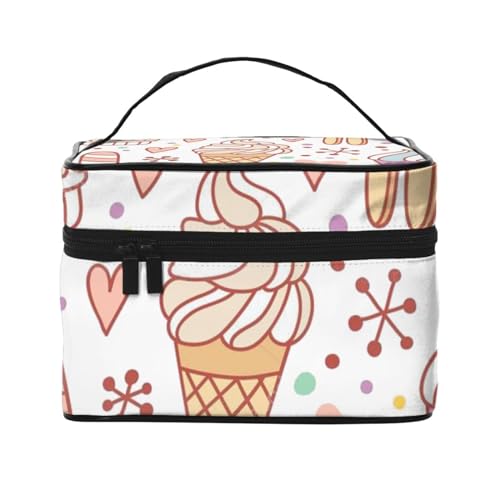 Beauty case organizer grande borsa da viaggio con stampa a nastro rosa con cerniera per donne e truccatori quadrata portatile Gelato 2 Taglia unica