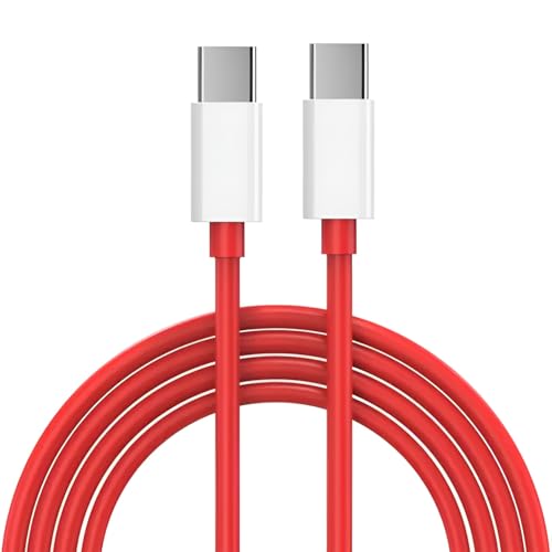 Image of Hoerrye Oneplus Original 65W Type C To C Warp /Dash /Supervooc Fast Charging Cable Compatible With One Plus 12,12R,11,11R,10,10 Pro,10T,9,9R,9Rt 5G,8,8 Pro,Nord,Ce 2 Lite 5G,3.3Ft Usb C Type Cable-Red
