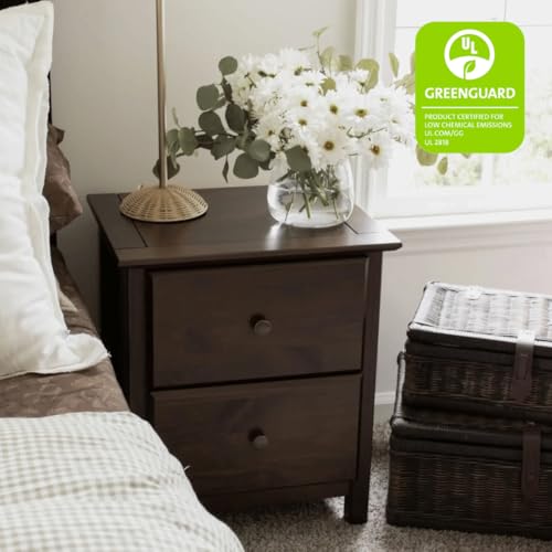 Image of Grain Wood Furniture Shaker 2-Drawer Bedside Nightstand, Solid Wood with Expresso Finish