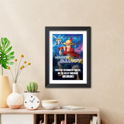 Image of TenorArts Luffy Poster OnePiece Anime Quotes Laminated Photo Frame Painting with Matt Finish Black Textures (12 inches x 9inches)