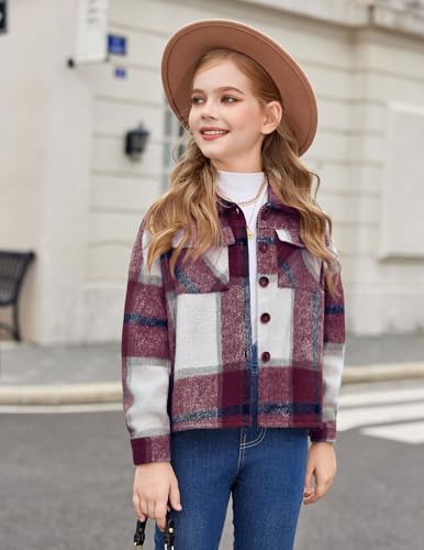 Arshiner Girls Flannel Fall Winter Cropped Shacket Plaid Jacket Casual Long Sleeve Button Down Fashion Coat3