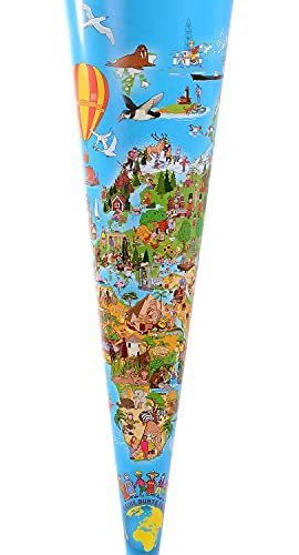 goldbuch 97 070 Schultüte Weltkarte, Geschenktüte mit Weltkartenmotiv, Lackkarton, Geschenkverpackung mit gelbem Filzverschluss (ohne Verschlussband), Zuckertüte rund, Länge 70 cm, Ø 19 cm, Bunt