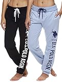 U.S. Polo Assn. Essentials Womens French Terry Jogger Sweatpants with Pockets Two Pack (Black/Blue Y