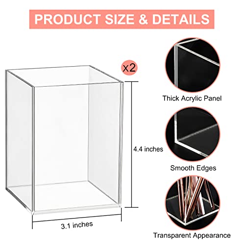 2 porta-canetas de acrílico transparente, copo de acrílico, suporte de arbusto de maquiagem, organiz