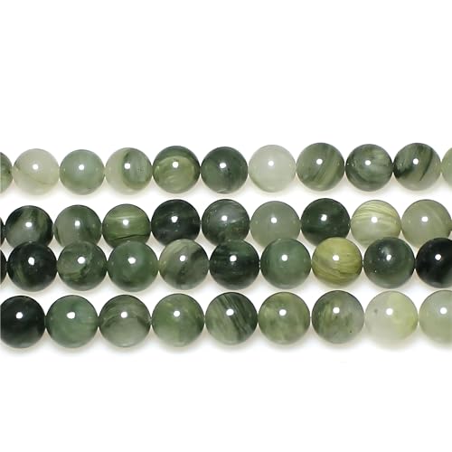 MJDCB Natural Round Stone Beads 10mm Grass Green Jade Loose Gemstone Beads for Jewelry Making Bracelet Necklace 35pcs - Image 4