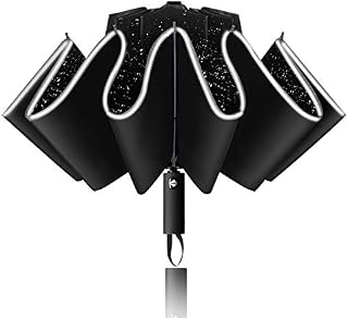 Yoophane Inverted Umbrella Windproof Strong, Automatic Compact Umbrella with Reflective Stripe, 10 Ribs Travel Folding Umbrella for Men and Women, Black
