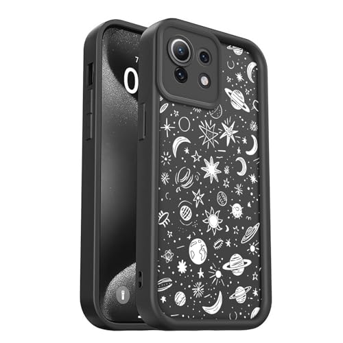 PanXCase Cover per Xiaomi Mi 11 Lite 4G / 5G / 5G NE - Custodia Silicone Sottile Elegant Disegni Morbida Leggera, Protezione Fotocamera Antiurto Antigraffio Case (Black,Planets)