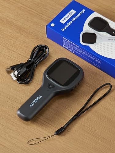 TOMLOV P10 Evo Mikroskop für Erwachsene & Kinder, Tragbare Handlupe mit 2 IPS Bildschirm für Münzen, Insekten & Pflanzen, Juwelierlupe mit Licht, Kompatibel mit Windows/macOS – Schwarz