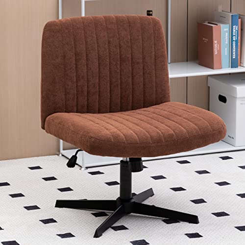 Armless Wide Office Chair No Wheels Fabric Padded Desk Chair Task Vanity Chair Swivel Home Office Desk Chair 120°Rocking Mid Back Ergonomic Computer Chair For Make Up,Small Space, Bed Room(Brown) #TOP25