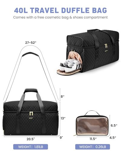 Weekender Travel Duffle Bag for Women: Overnight Bags with Shoe Compartment Carry on Bags for Airplanes with Toiletry Bag Weekend Yoga Gym Bag with Wet Pocket Travel Duffel Tote Bag Hospital Bag Black4