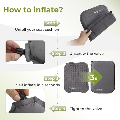 image for ATEPA Inflatable Stadium Seat Cushion, Self-Inflating Memory Foam Stad