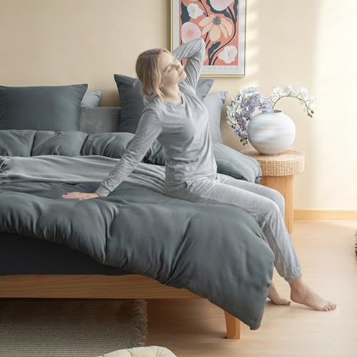 Housse de Couette 200x200 cm Gris avec Fermeture Éclaire Facile pour Lit Double - 4