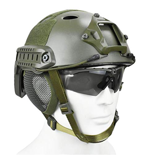 Jffcestore Tactical Airsoft Military Paintball Metal Mesh Side Cover With Ear Protection For Fast Helmet (Not Including Helmet)(Green) #TOP2