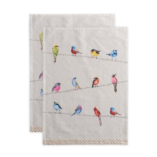 Maison d' Hermine Birdies On Wire 100% Cotton Set of 2 Multi-Purpose Kitchen Soft Absorbent Dish Towels | Tea , Bar Towels (20 Inch by 27.50 Inch)