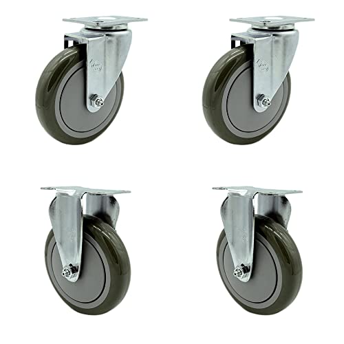 Polyurethane Swivel Top Plate Caster Set Of 4 With 5 Inch Gray Wheels - Includes 2 Swivel And 2 Rigid - 1400 Lbs. Total Capacity - Service Caster Brand #TOP20
