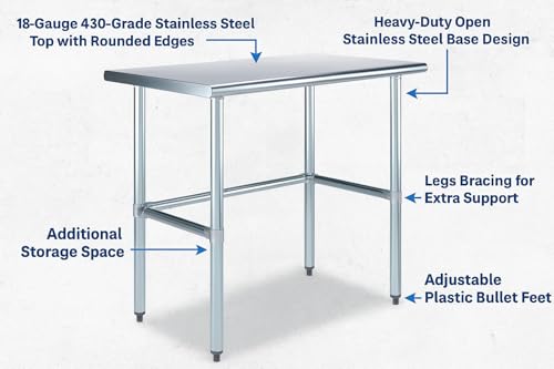 Image of 36 inchx24 inch Open Base Stainless Steel Work Table, NSF