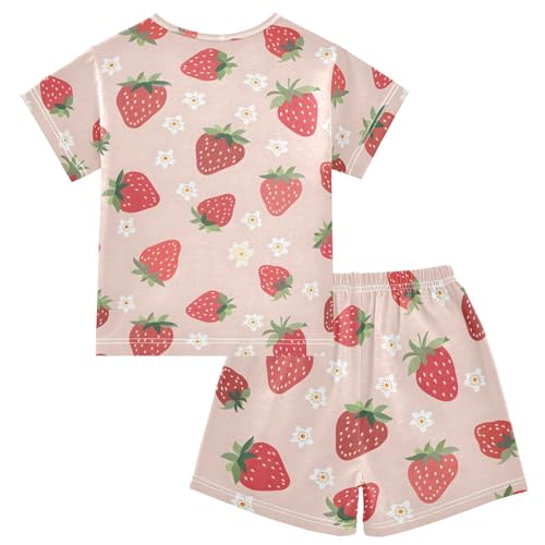 ALAZA Strawberry Flower Floral Pajamas Short Sleeve 2 Piece Sleepwear Top and Bottom Pajama Set Unisex2
