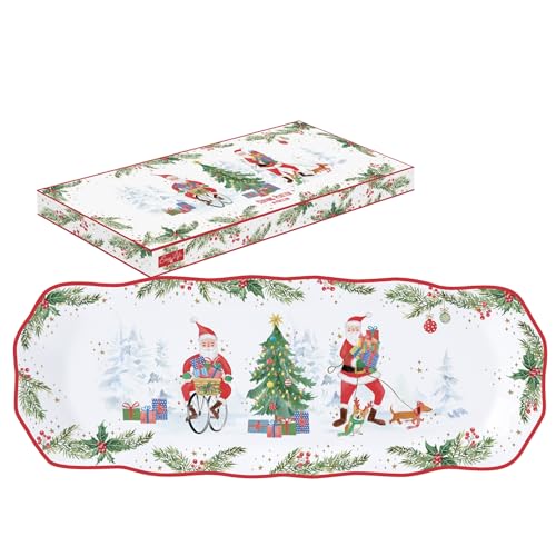 COFFRET PLAT A CAKE 37X14 CM EN PORCELAINE JOYFUL SANTA
