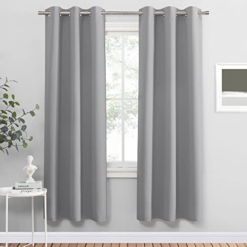 Image of PONY DANCE Sliver Grey Blackout Curtains for Bedroom 63 Inch Length 2 Panels Set, Thermal Insulated Energy Saving Grommet Top Window Treatment Drapes for Living Room, W34 x L63 Inch