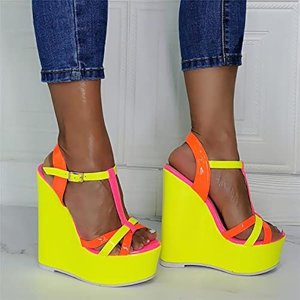 Höga klackar Sexiga 15 CM Fluorescerande Färg Party Wedge Sandaler, Gul-41 Happy house