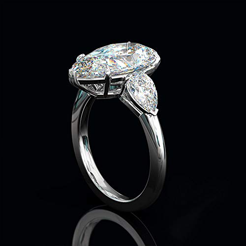 925 Sterling Silver Shining Classic Ring 2Ct Pear Cut Teardrop Halo Ring Cubic Zirconia Promise Rings CZ 3-Stone Eternity Engagement Wedding Band Ring for Women (US Code 6)2