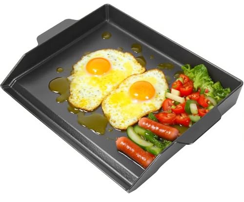 WEBROIL Universal-Grillplatte aus Gusseisen, voreingebrannte Antihaftbeschichtung, Grillpfanne für Gasgrill, flache Grillplatte mit hohen Seitenwänden für alle Grills und Ofen mit 4 Brennern, 58,4 x